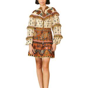NWT Farm Rio ainika floral beige ruffled mini dress Size S
